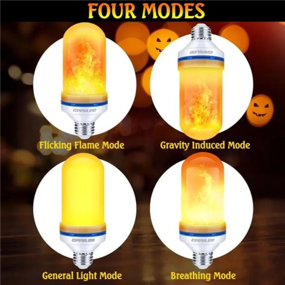 LED Flame Light Bulbs, 4 Modes Flickering Light Bulbs, E26 Base Fire Flame Bulb